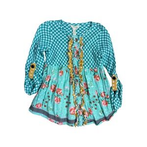 Matilda Jane Joanna Gaines Pecan Pie  Tunic Top Gingham Floral Girls Size 6‎